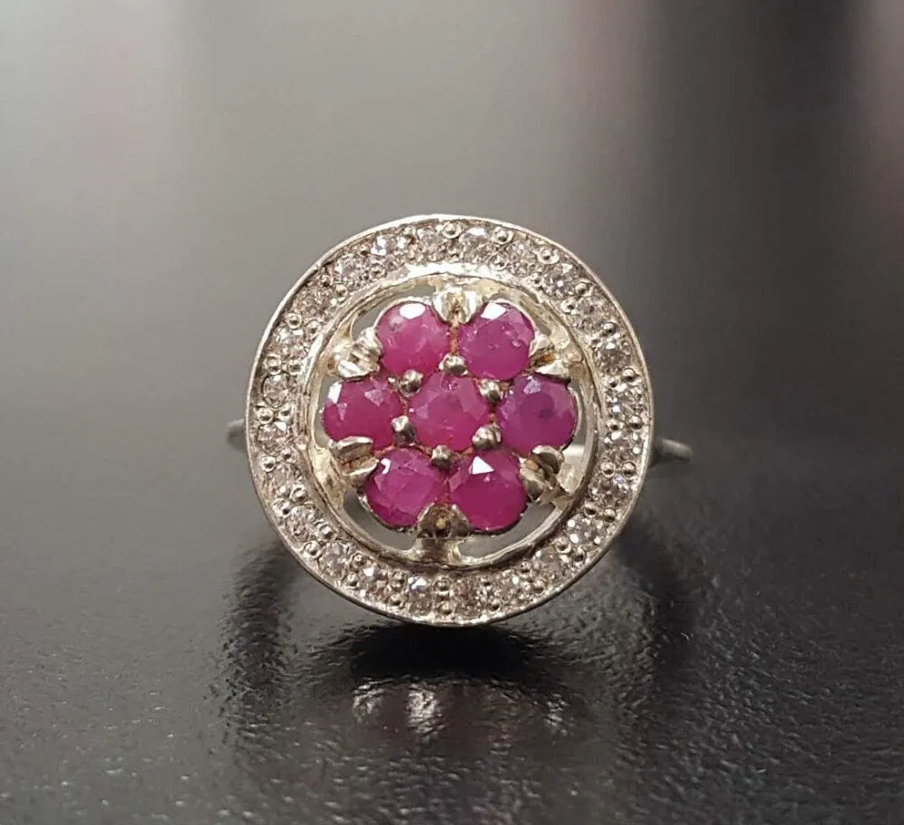 Flower Ruby Ring - Natural Ruby Ring - Red Vintage Ring