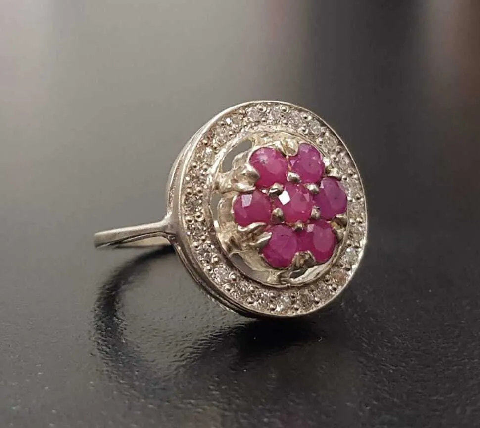 Flower Ruby Ring - Natural Ruby Ring - Red Vintage Ring