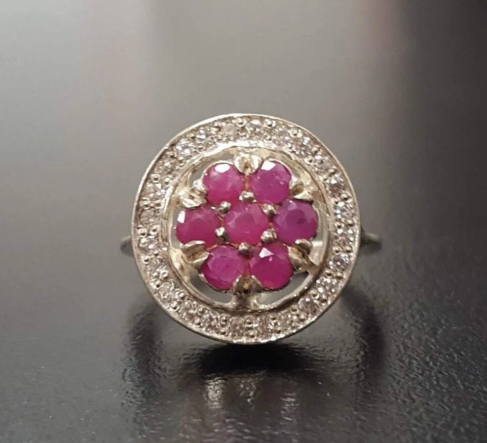 Flower Ruby Ring - Natural Ruby Ring - Red Vintage Ring