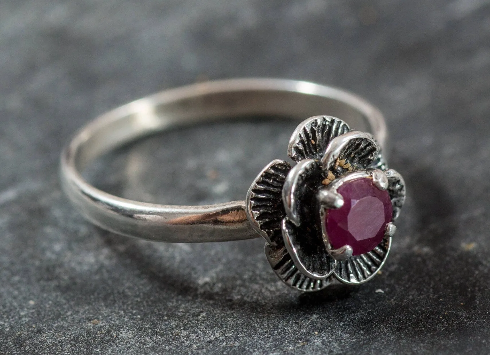 Genuine Ruby Ring - Red Flower Ring - July Birthstone Ring