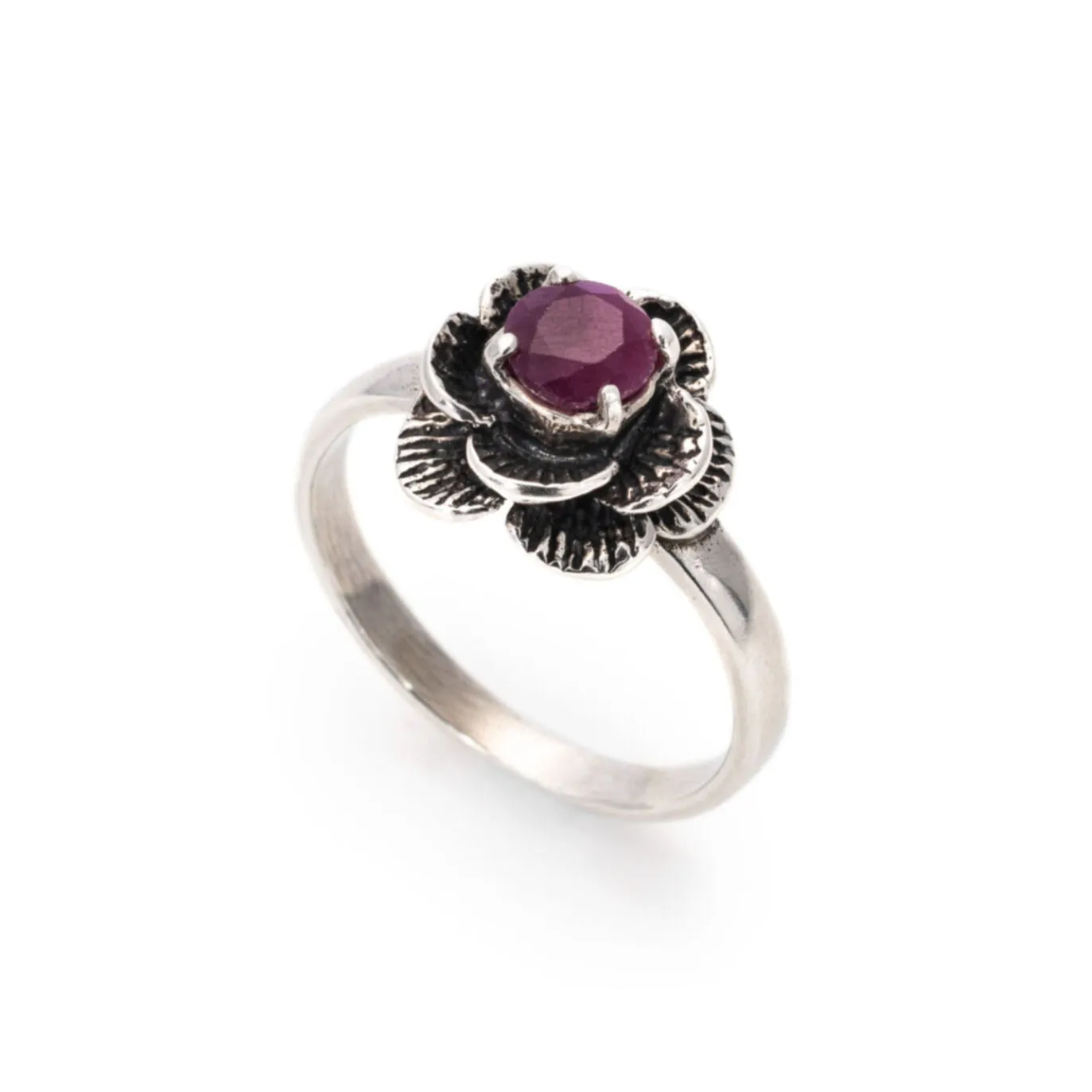 Genuine Ruby Ring - Red Flower Ring - July Birthstone Ring