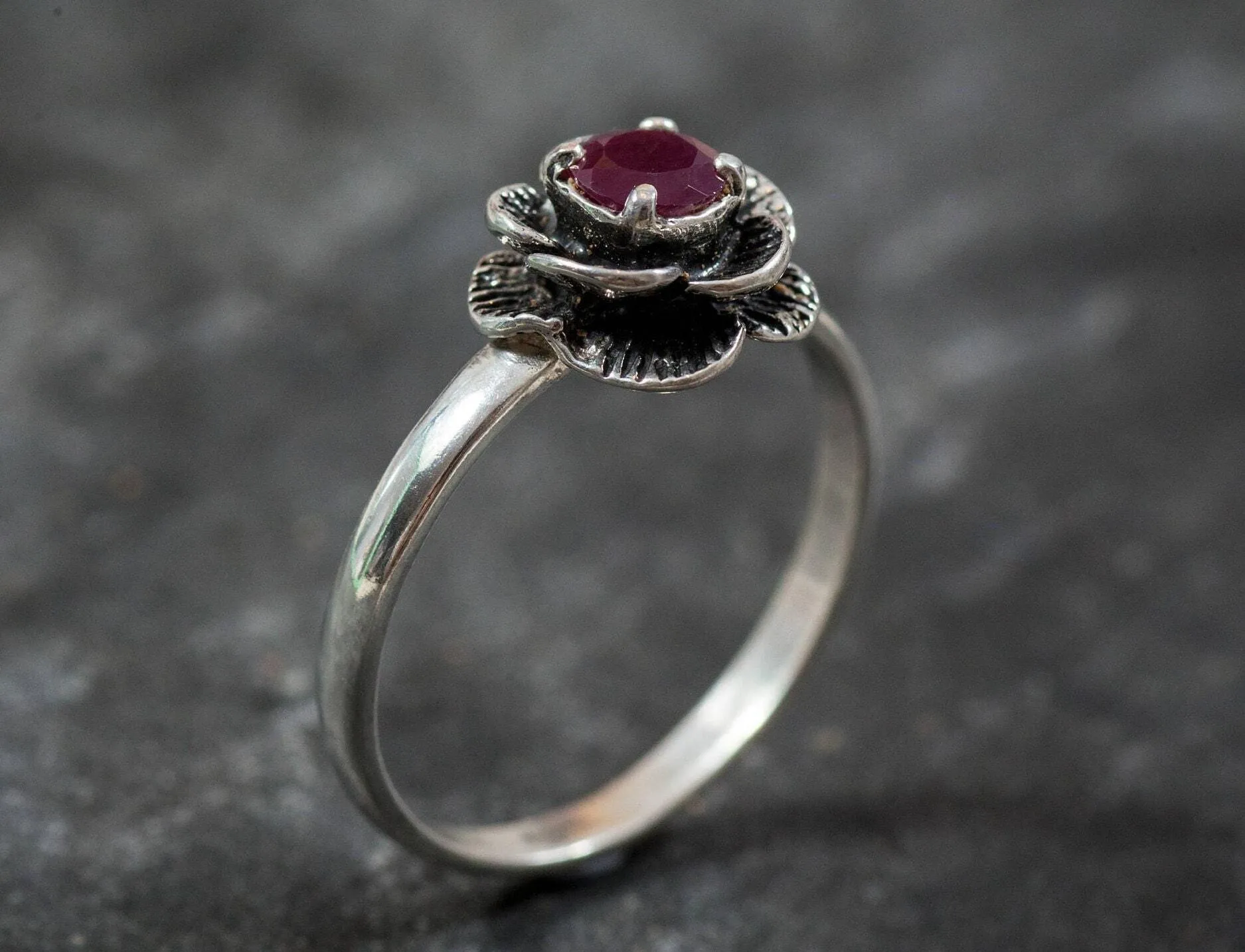 Genuine Ruby Ring - Red Flower Ring - July Birthstone Ring