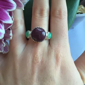 Genuine Ruby Ring - Red Round Ring - Vintage Cocktail Ring