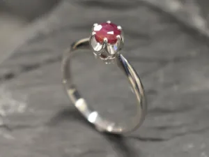 Genuine Ruby Ring - White Gold Solitaire Ring - Vintage Promise Ring