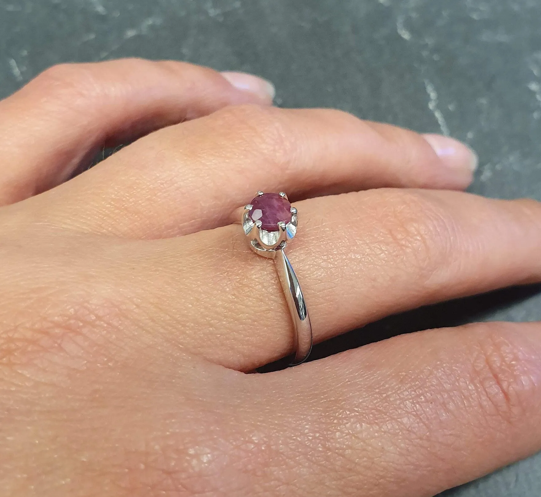 Genuine Ruby Ring - White Gold Solitaire Ring - Vintage Promise Ring