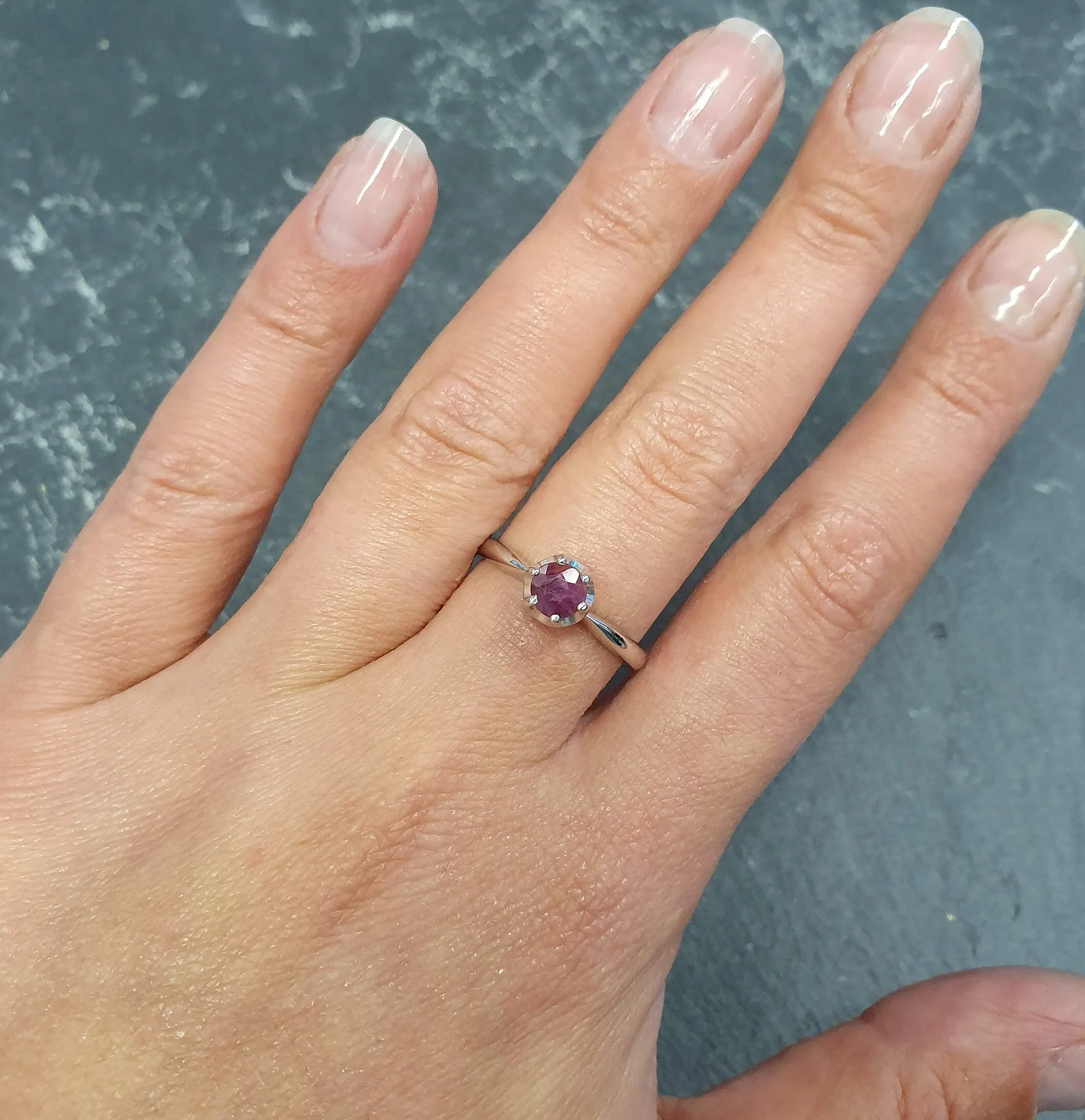 Genuine Ruby Ring - White Gold Solitaire Ring - Vintage Promise Ring