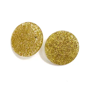 Gold Glitter Disc Stud Earrings