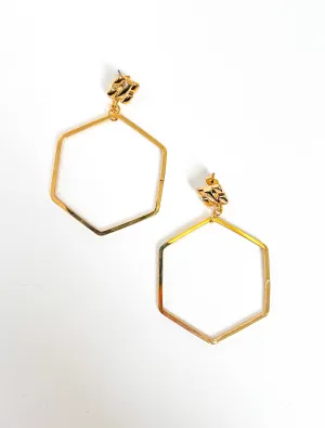 GOLD HEXAGON DROP EARRING