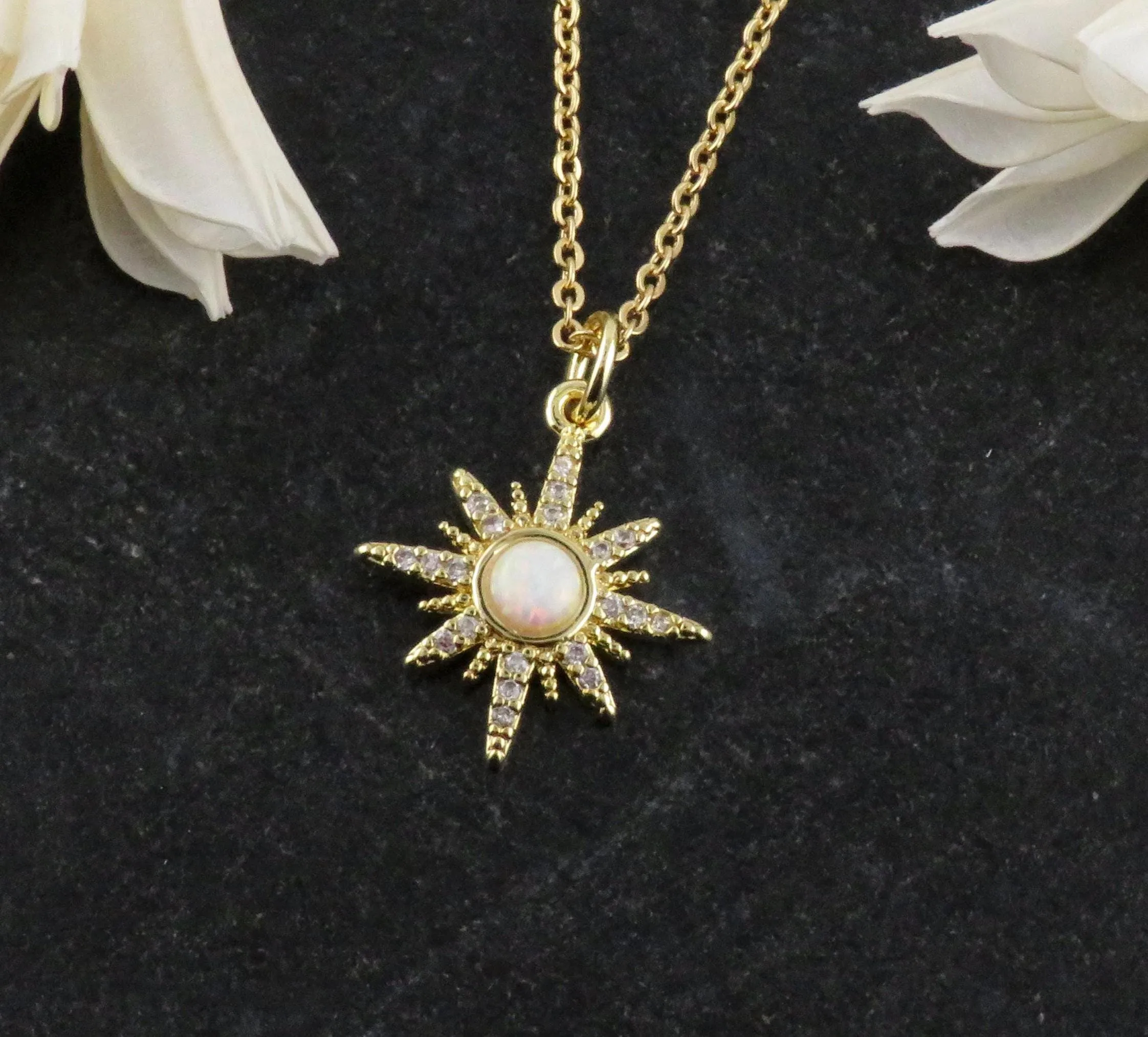 Gold Opal Starburst Necklace