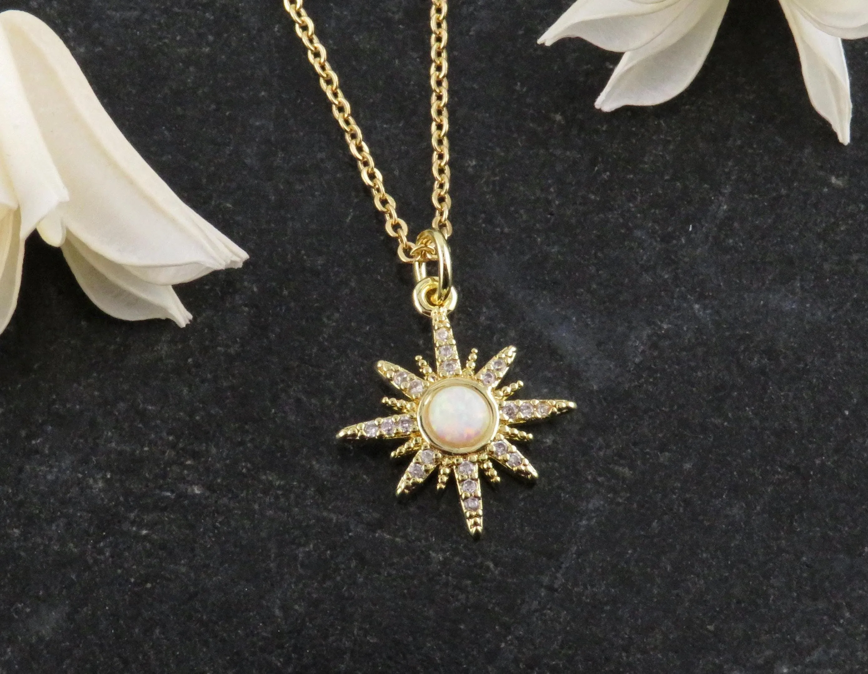 Gold Opal Starburst Necklace