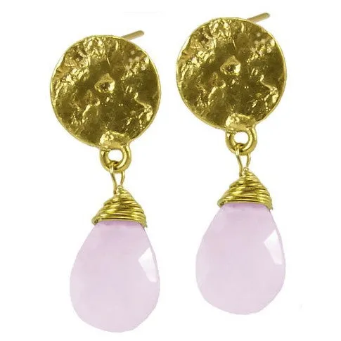 Gold Plated Rose Quartz Drop Earrings