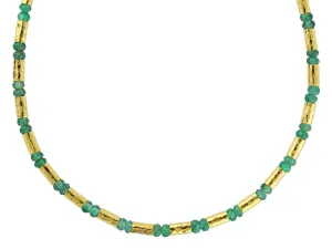 Gold Tube & Emerald Bead Necklace