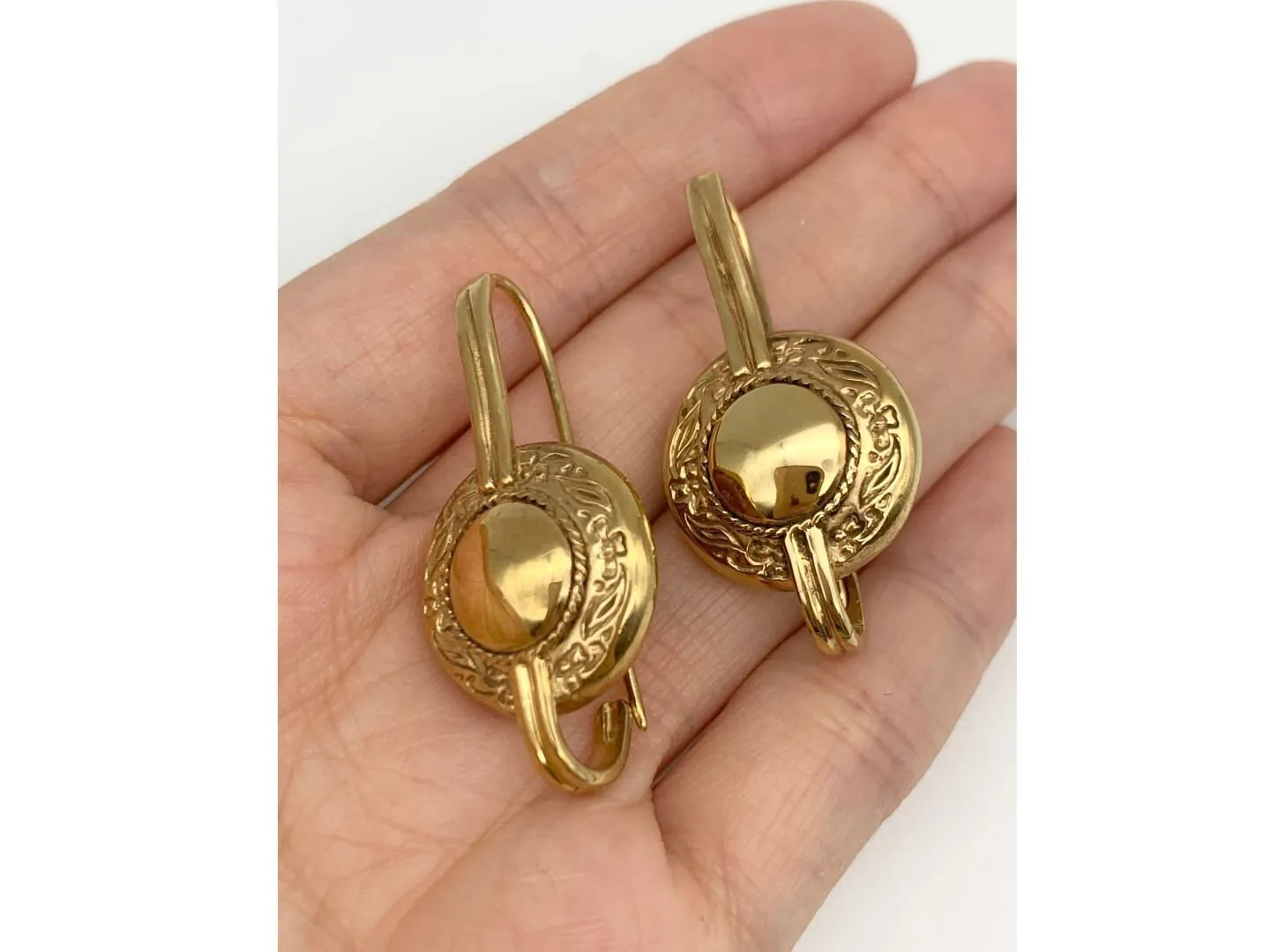 Gold Vintage Earrings - Drop Button Earrings, Gold Ancient Earrings