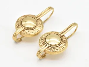 Gold Vintage Earrings - Drop Button Earrings, Gold Ancient Earrings