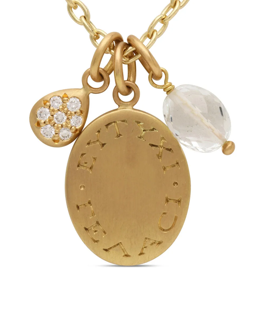 Goshenite Engraved Pave Teardrop Oval Pendant