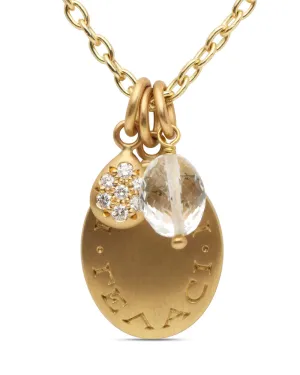 Goshenite Engraved Pave Teardrop Oval Pendant