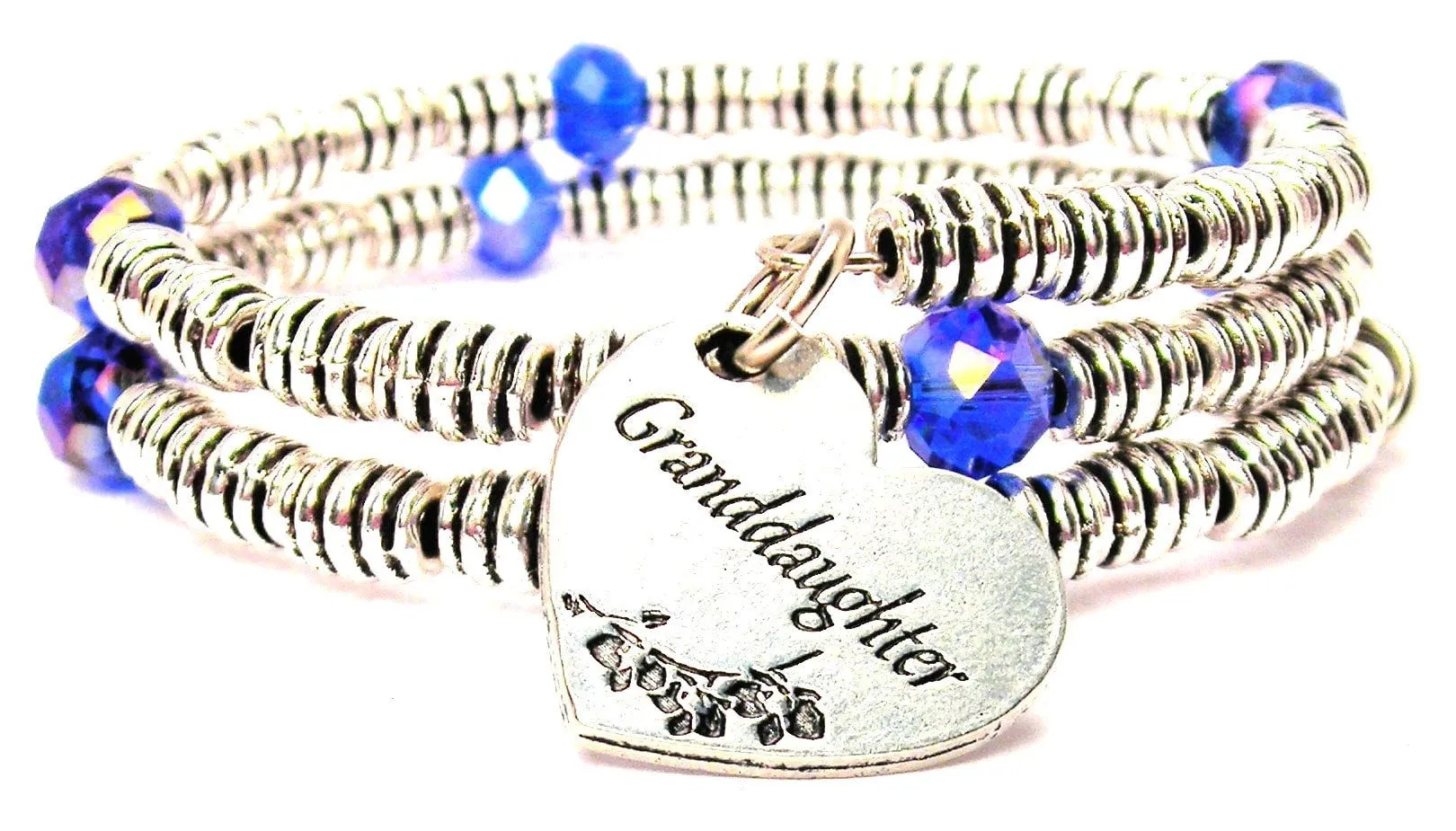 Granddaughter Heart Curly Coil Wrap Style Bangle Bracelet