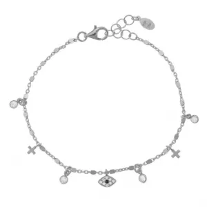 Gregio Simply Me/ Tiny Shiny Bracelet w/ CZ Evil Eye & CZ - Silver