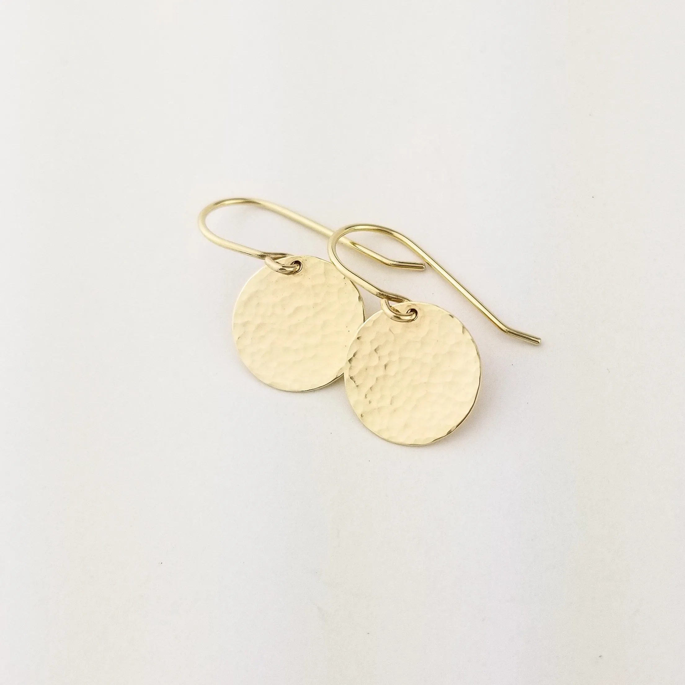 Hammered Solid 14k Gold Disc Earrings