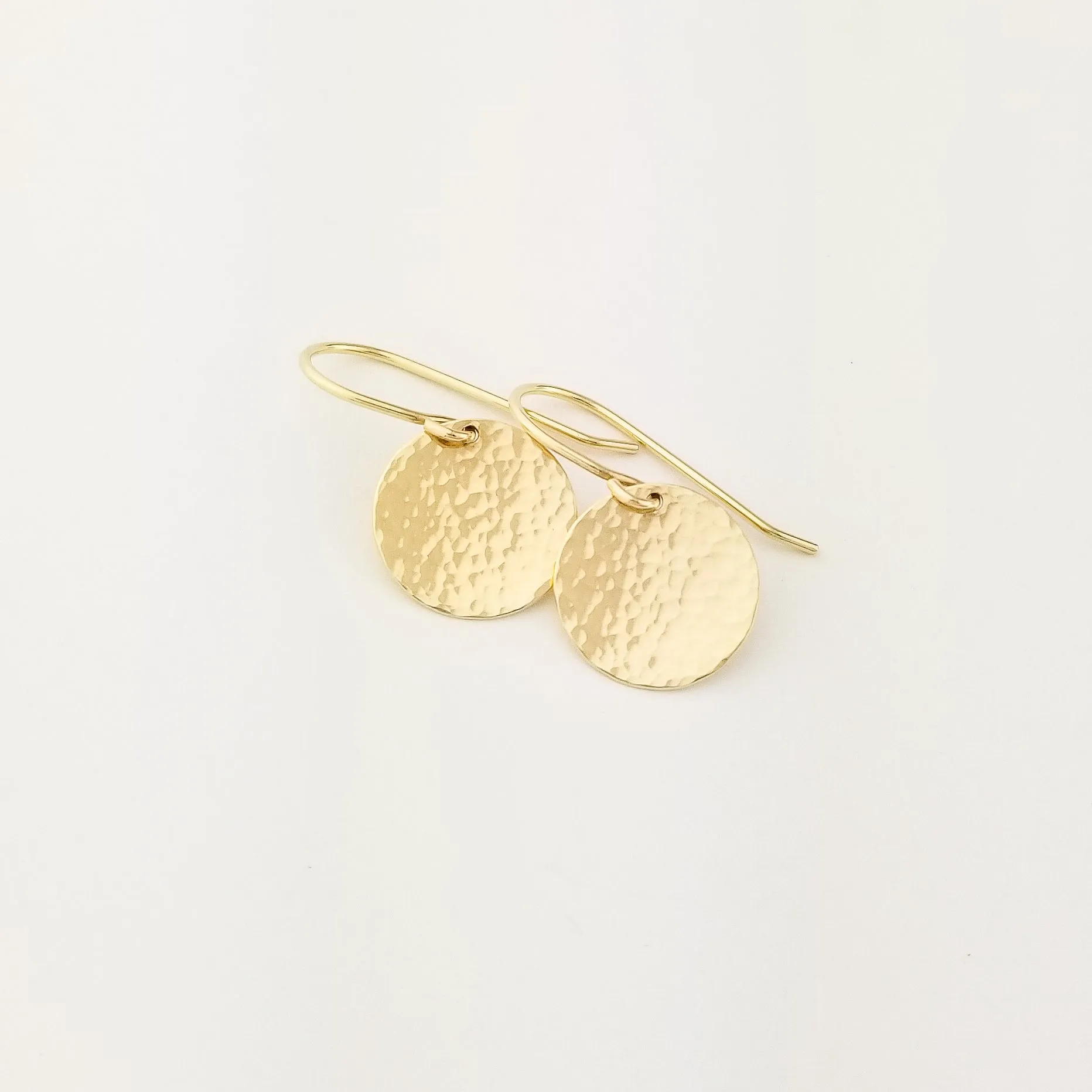 Hammered Solid 14k Gold Disc Earrings