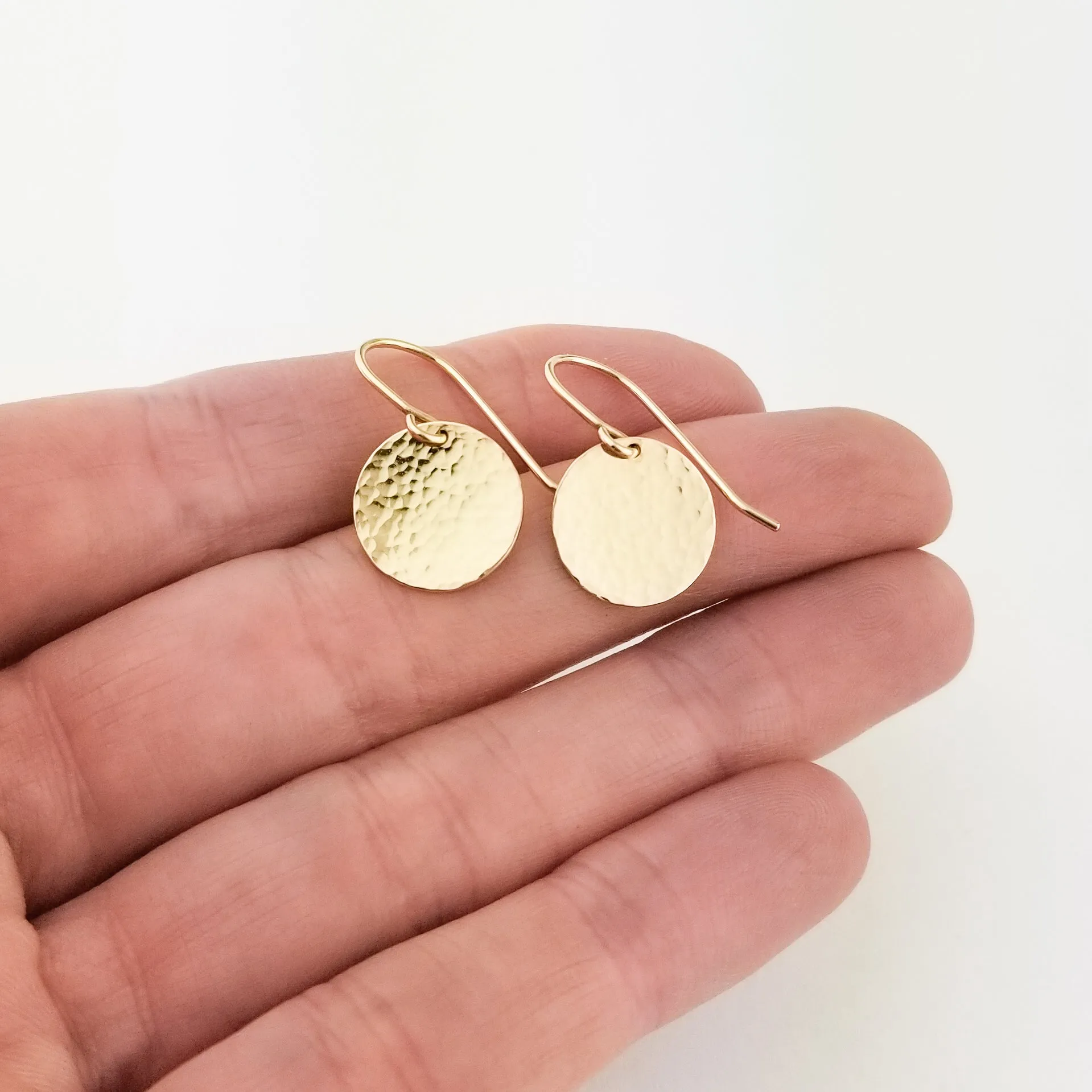 Hammered Solid 14k Gold Disc Earrings