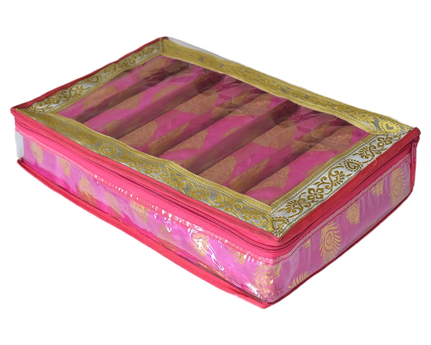 Heart Home Feather Design Laminated 6 Rod Box, Organizer For Bangle, Watches, Bracelets, Jewellery With Tranasparent Top - Pack of 2 (Pink)-47HH0240