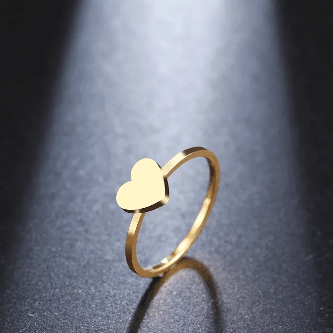 Heart Rings No Tarnish Stainless Steel Polished in Gold or Silver Minimalist Style