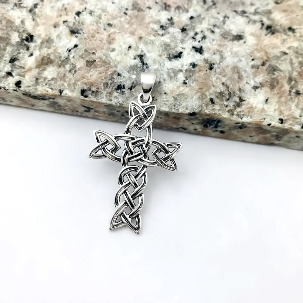 Irish Gaelic Celtic Knot Cross 925 Sterling Silver Pendant