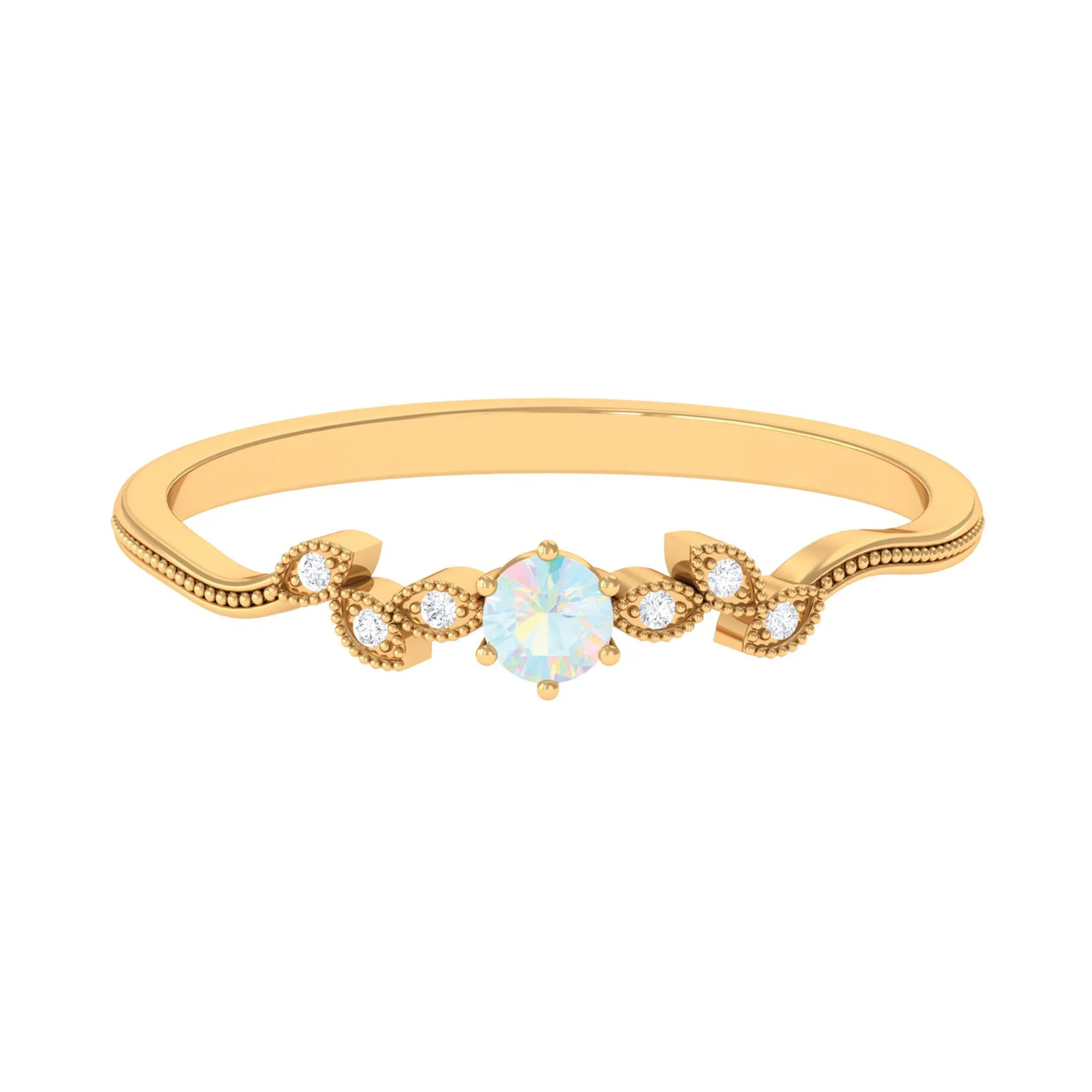 Leaf Inspired Ethiopian Opal Solitaire Promise Ring with Beaded Details