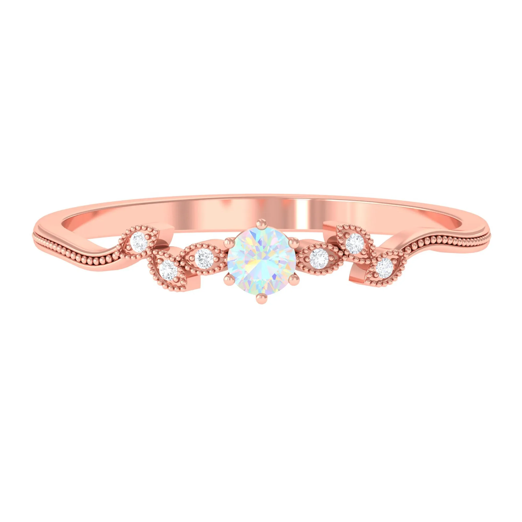 Leaf Inspired Ethiopian Opal Solitaire Promise Ring with Beaded Details