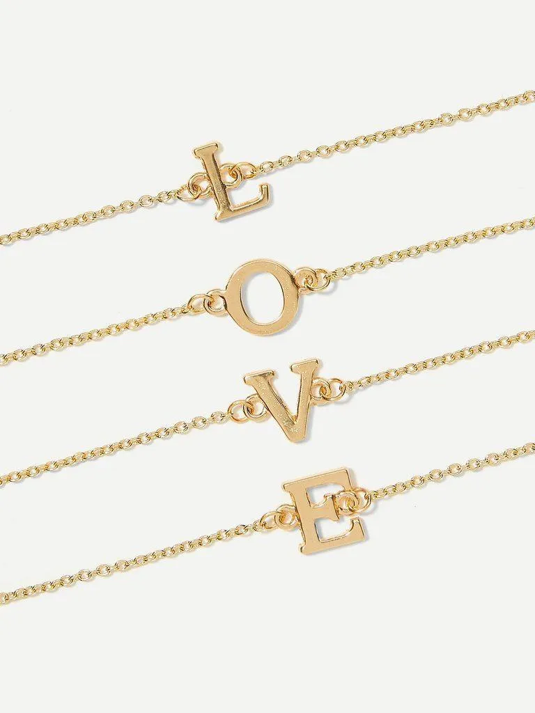 Letter Detail Chain Bracelet Set 4pcs