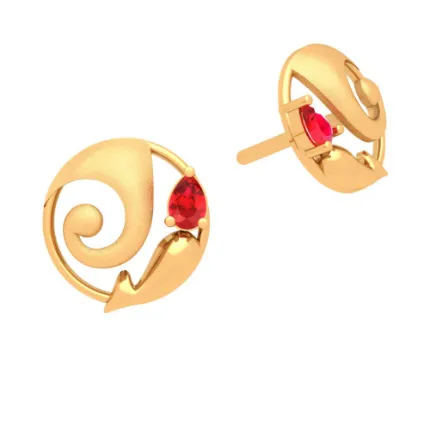 Lord Ganesha 22k Gold Earrings With Red Gem From Goldlite Collection