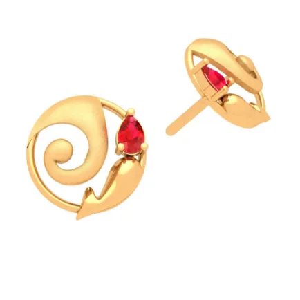 Lord Ganesha 22k Gold Earrings With Red Gem From Goldlite Collection