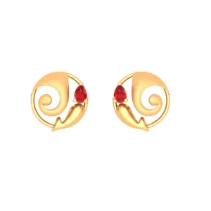 Lord Ganesha 22k Gold Earrings With Red Gem From Goldlite Collection