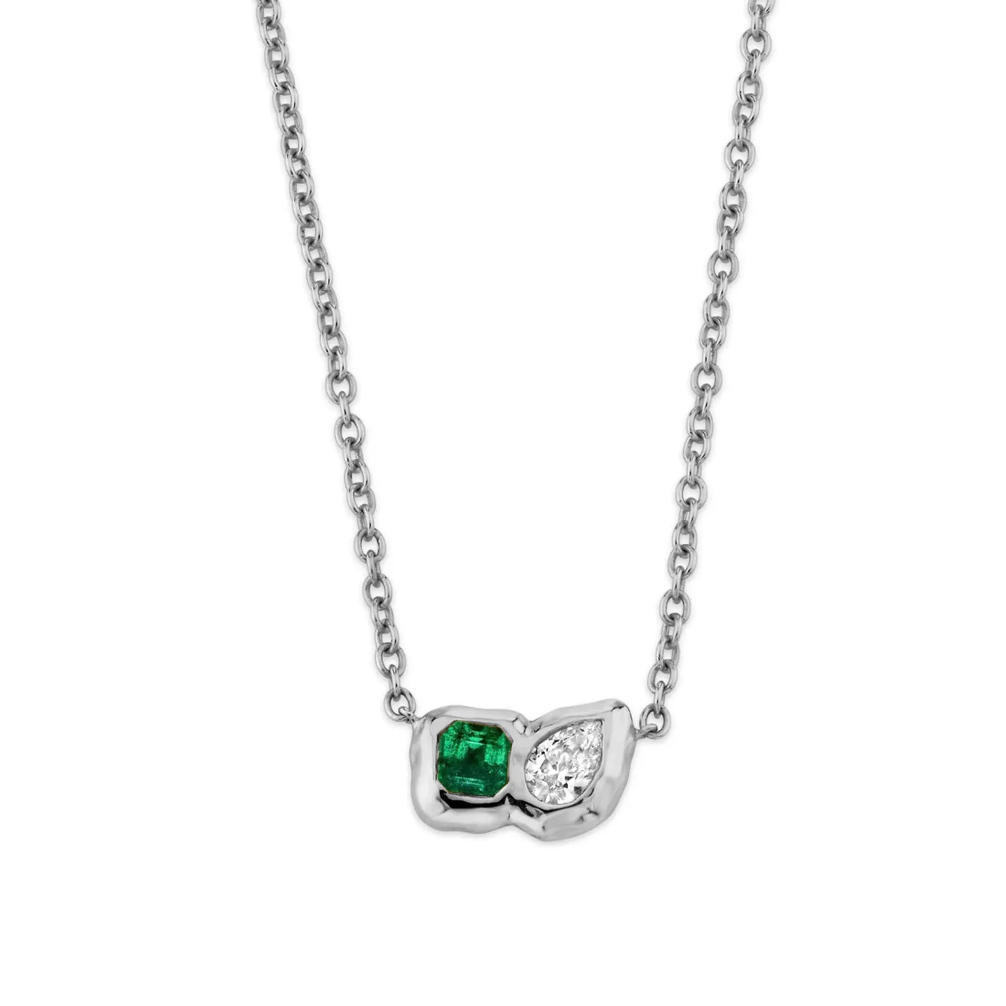 Lover's Duet River Emerald & Diamond Necklace