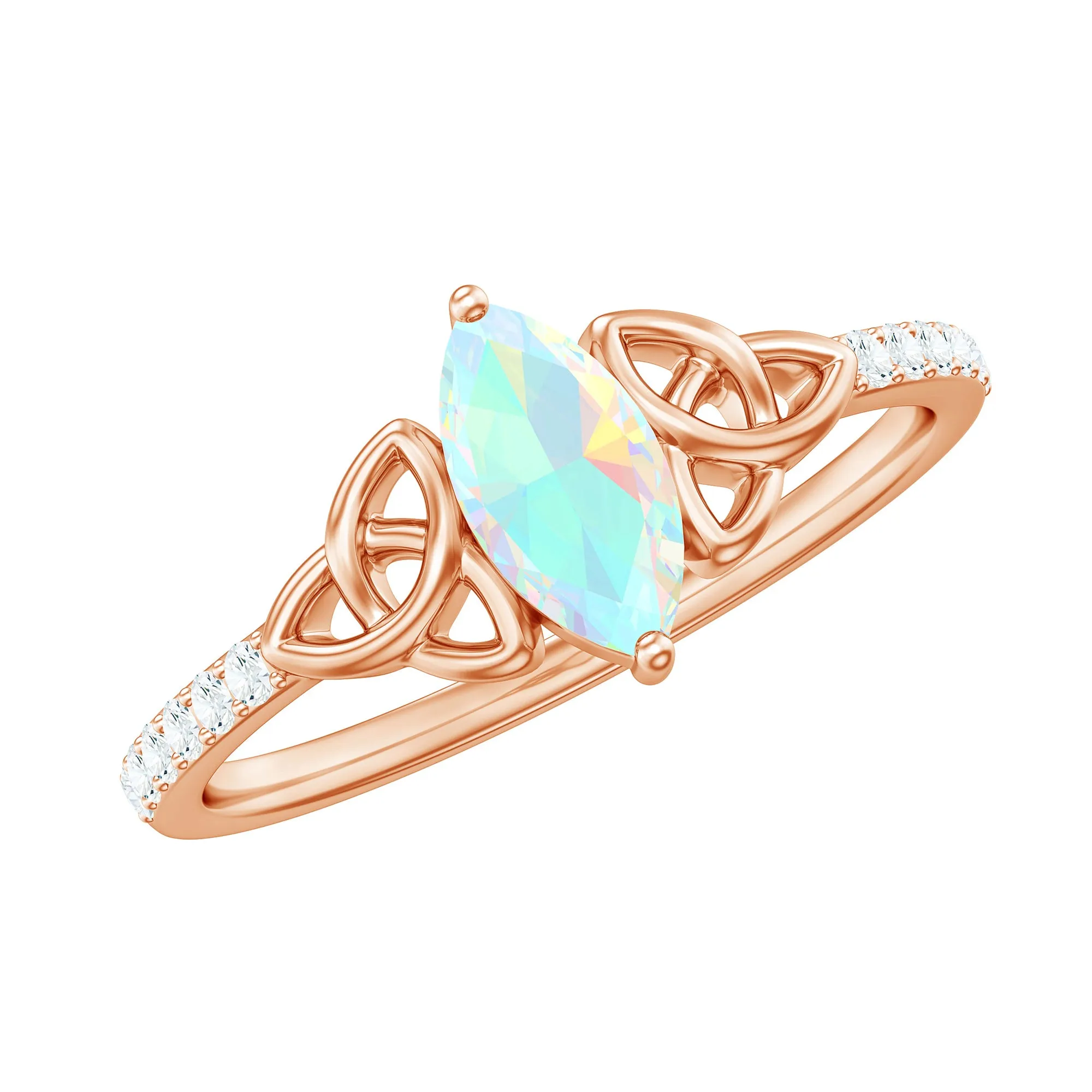 Marquise Cut Solitaire Ethiopian Opal Celtic Knot Ring with Diamond