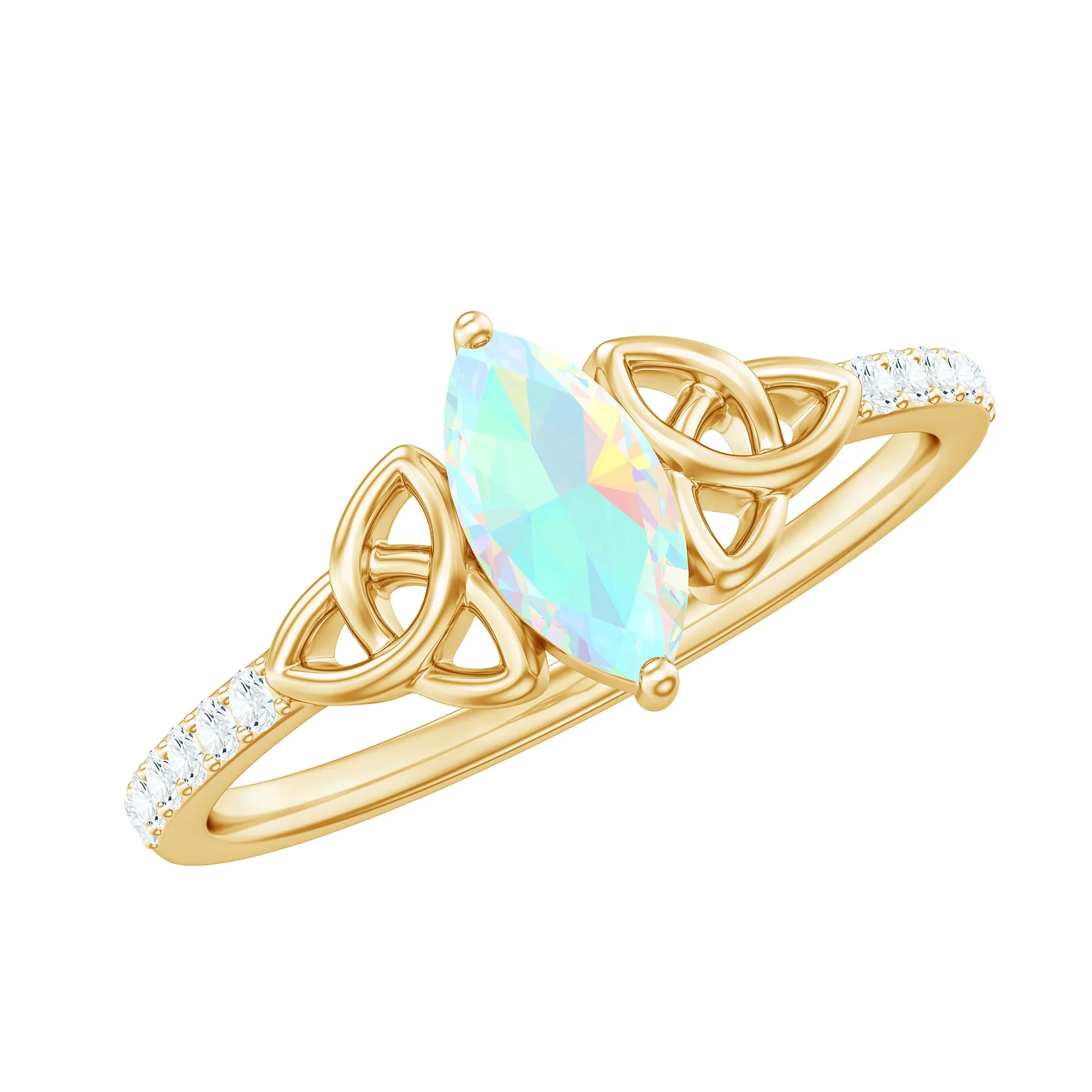 Marquise Cut Solitaire Ethiopian Opal Celtic Knot Ring with Diamond