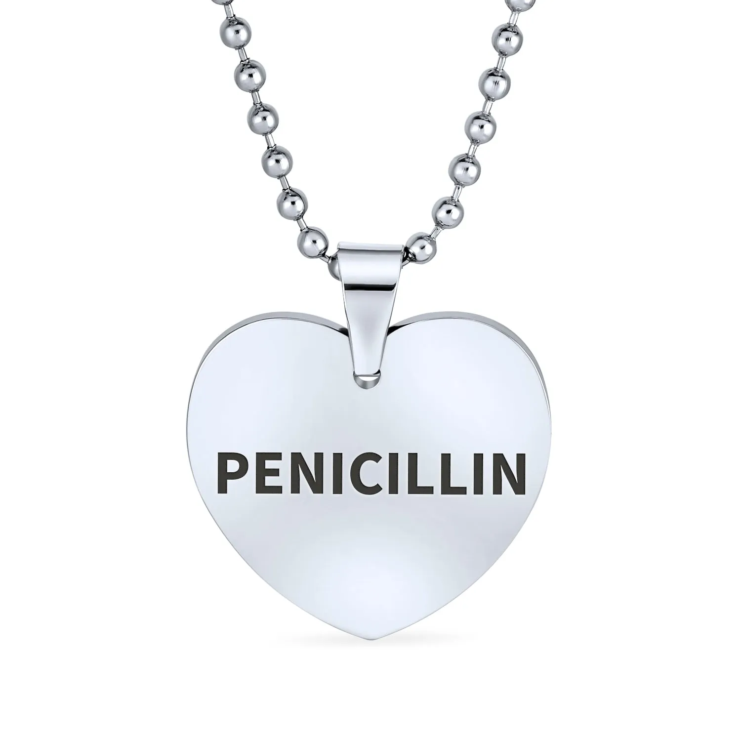 Medical ID Dog Heart Shape Tag Pendant Necklace in Stainless Steel