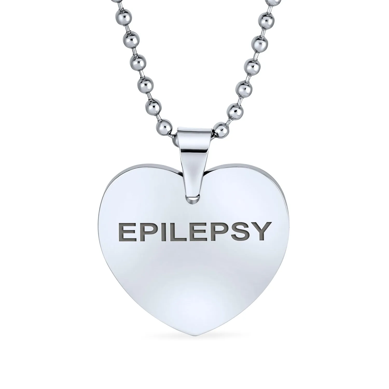 Medical ID Dog Heart Shape Tag Pendant Necklace in Stainless Steel