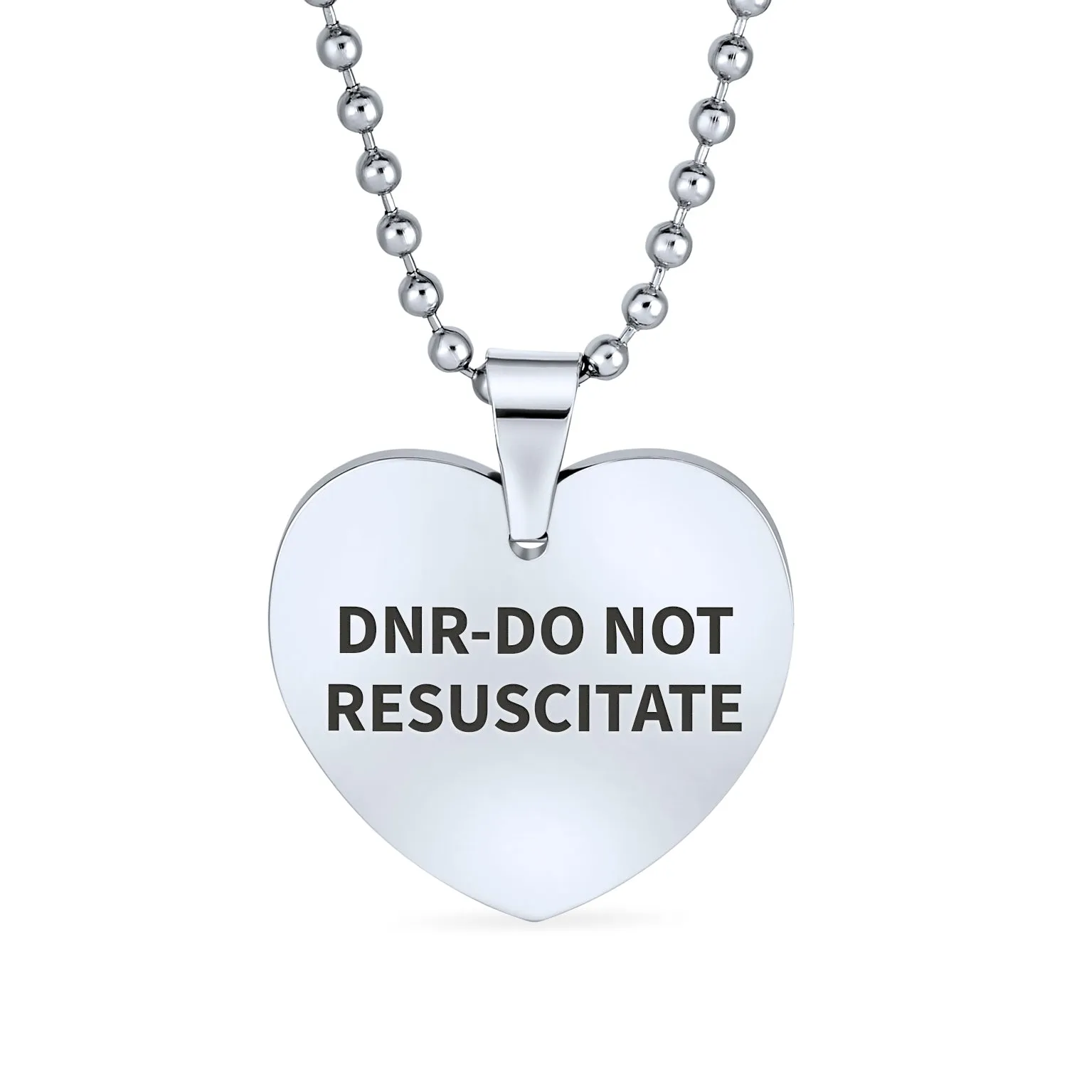 Medical ID Dog Heart Shape Tag Pendant Necklace in Stainless Steel