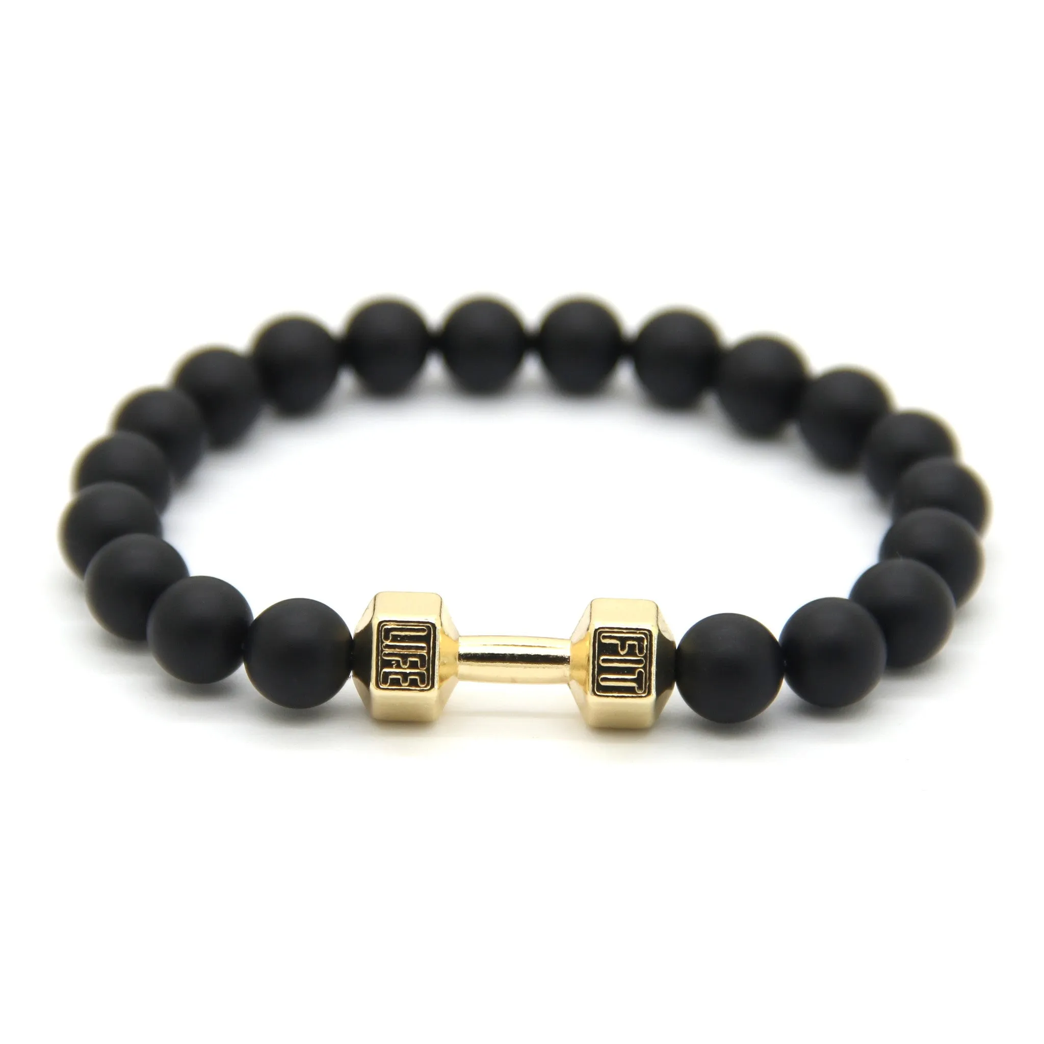 Men Gift New Arrival Alloy Metal Barbell & Black Matte Stone Beads Fashion Dumbbell Bracelets