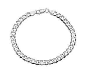 Men's 7mm 925 Silver Curb Chain Bracelet THICK Solid Diamond Cut Cuban Chain Bracelet For Men