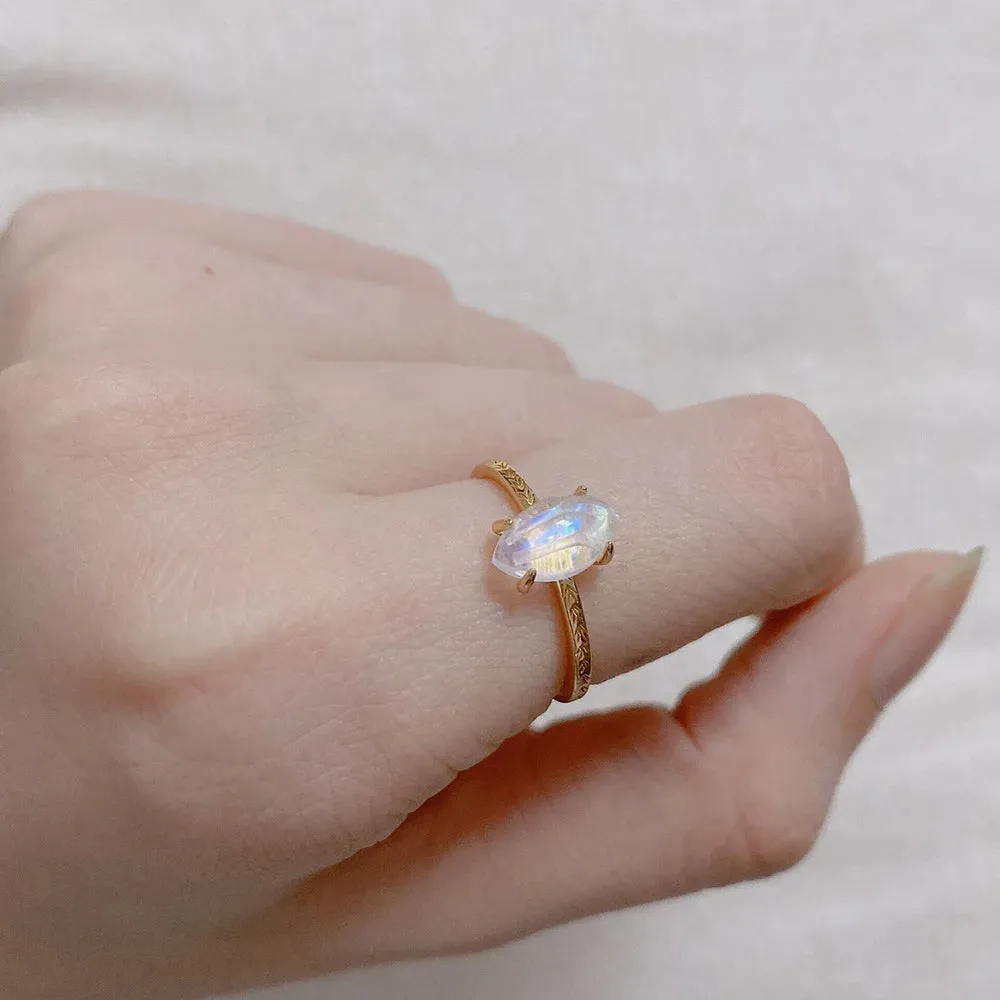 Minimalist Dainty Solid 925 Sterling Silver Natural Moonstone Ring