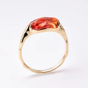 Minimalist Deep Red Fire Opal Engagement Ring 18K Yellow Gold