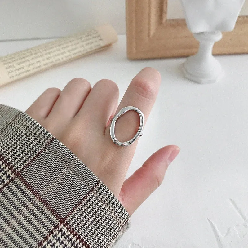 Minimalist Geometric Hollow Oval Adjustable Jewelry Rings