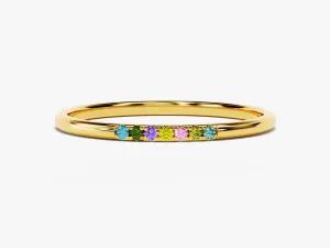 Minimalist Pave Set Birthstone Ring in 14k Solid Gold