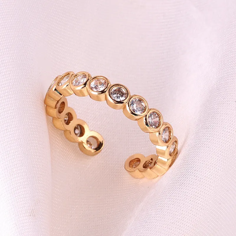 Minimalist Women Round Geometric Zircon Electroplating Rings