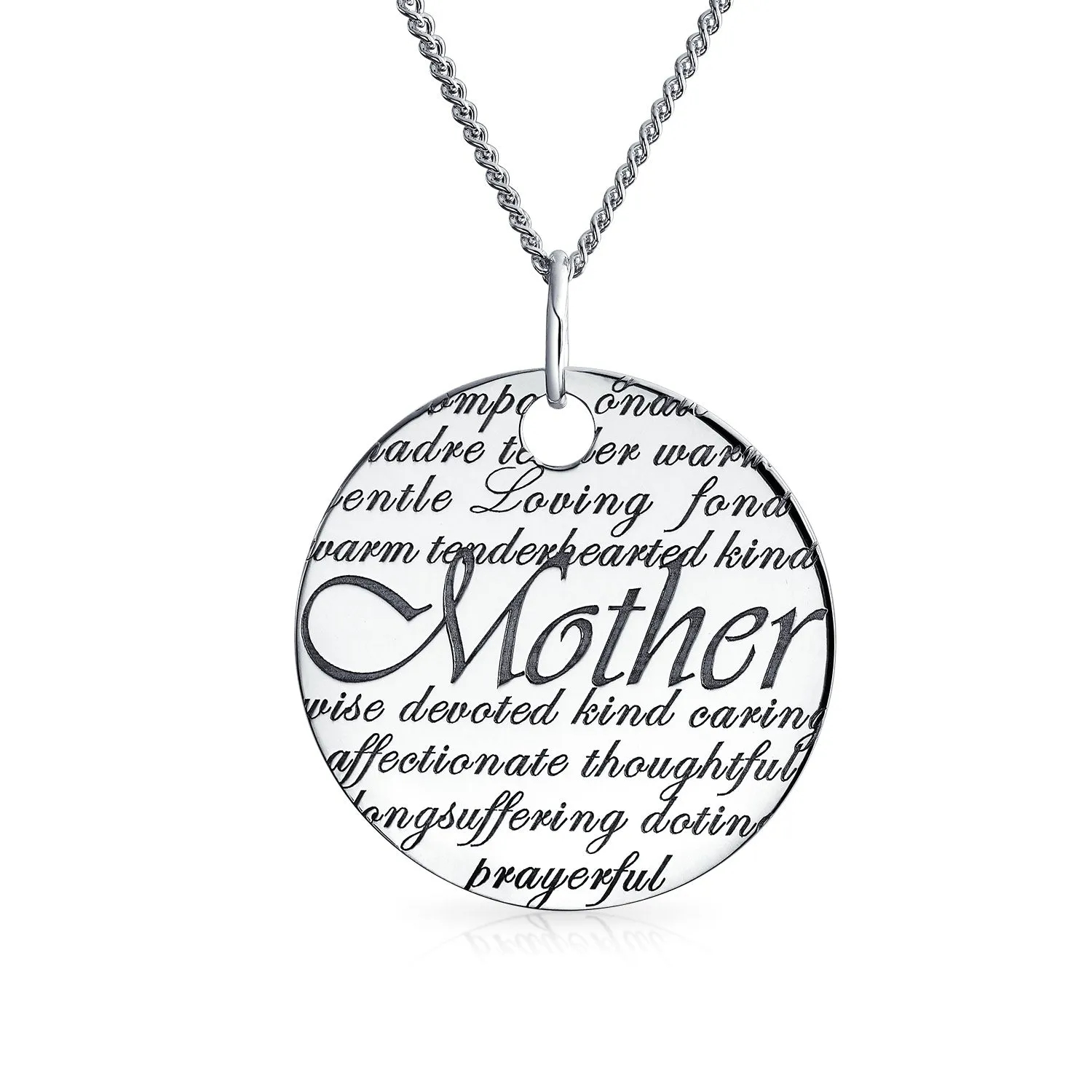 Mothers Inspiration WORD Quote Disc Pendant Necklace Sterling Silver