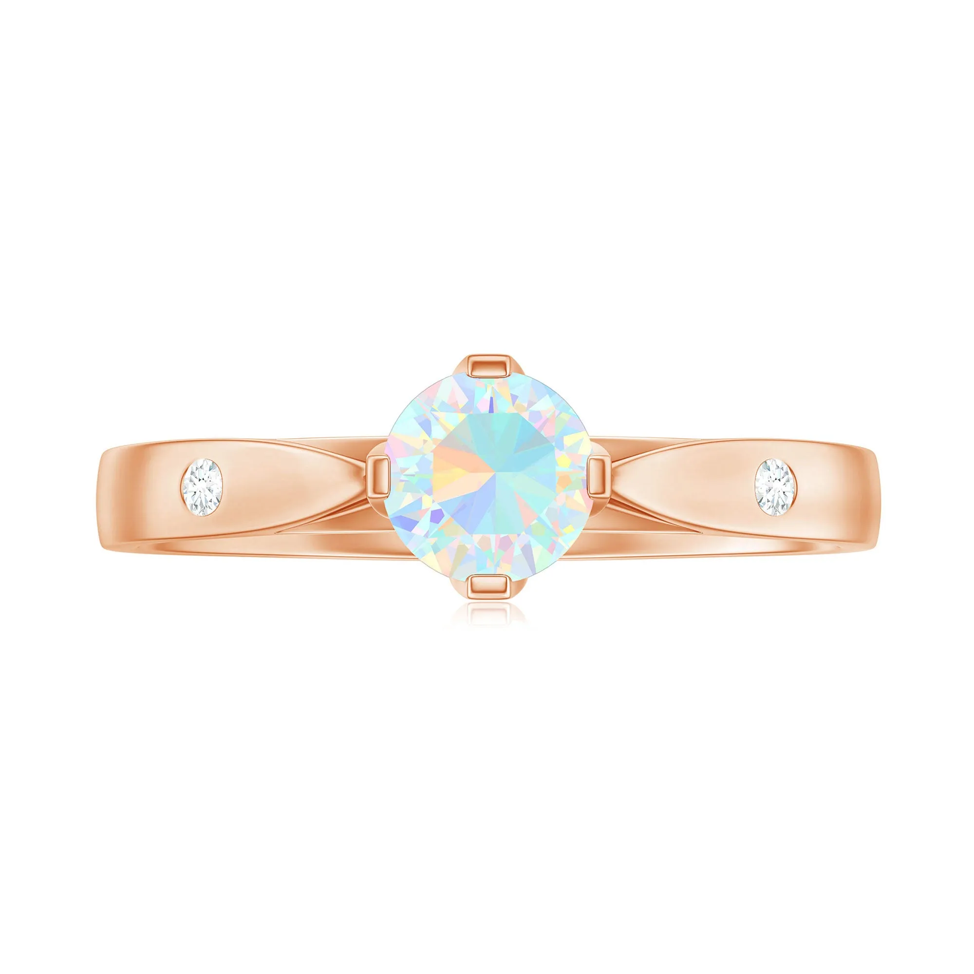 Natural Ethiopian Opal Solitaire Ring with Diamond