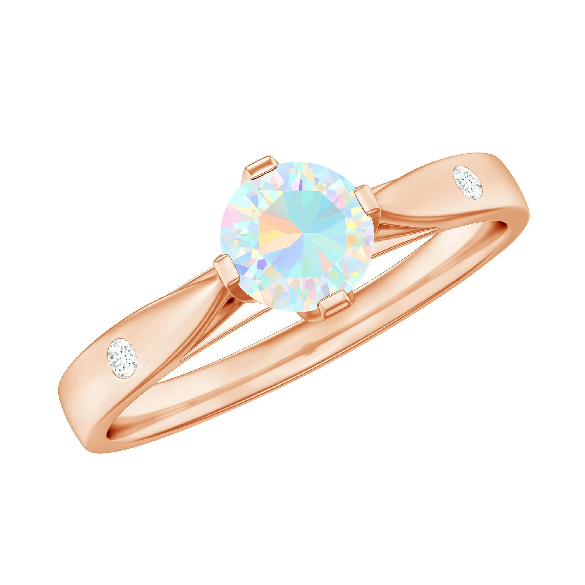 Natural Ethiopian Opal Solitaire Ring with Diamond